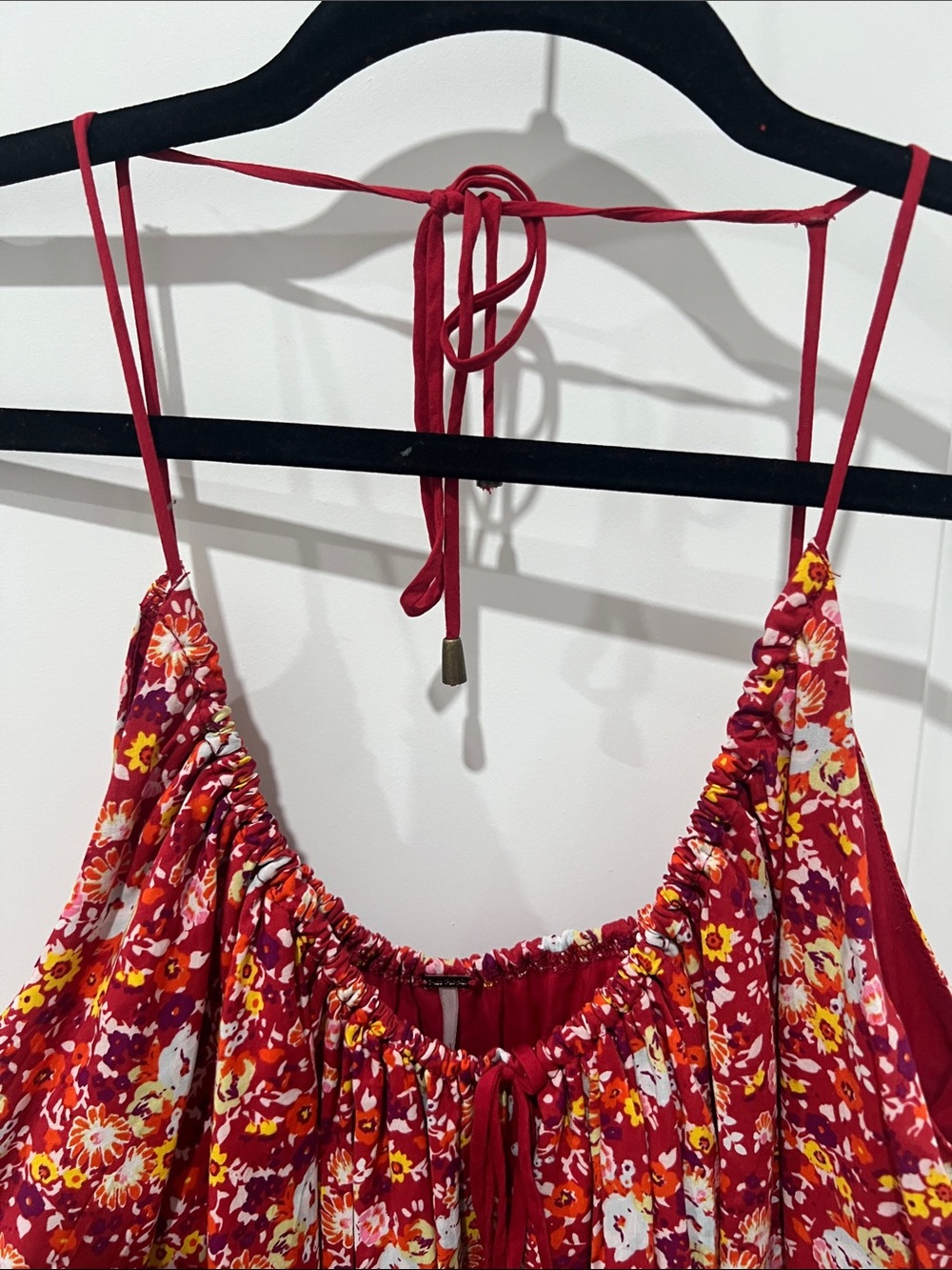 Free People Daisy Babe Red Floral Bubble Crop Top Size Small - Picture 3 of 5